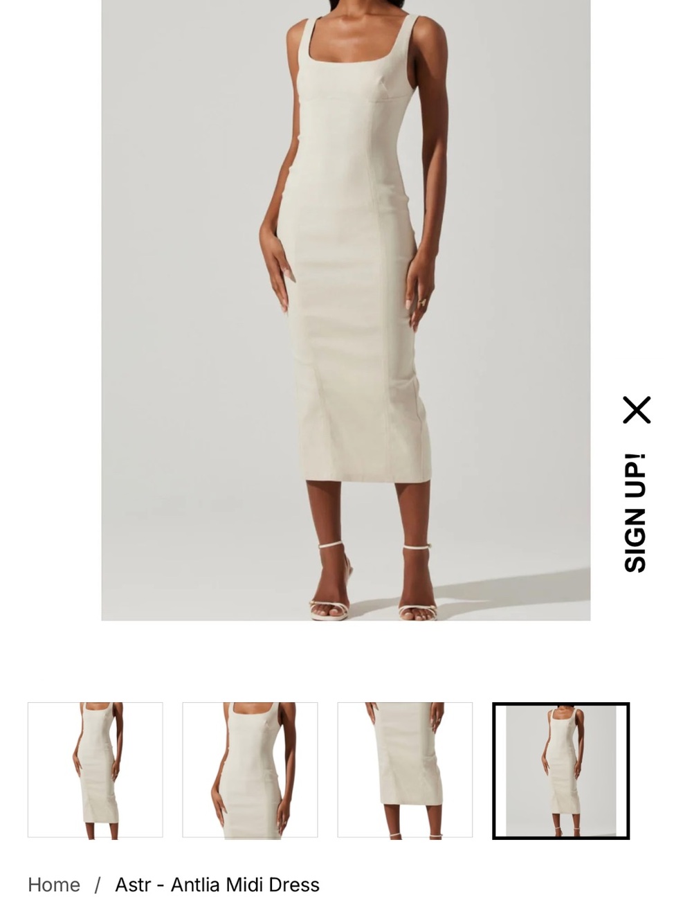 Astr Cream Square-Neck Midi Dress